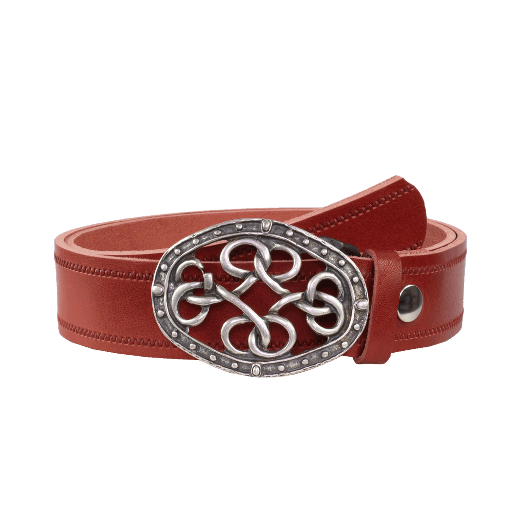 Ledergürtel 4cm mit Schnalle Verknoteter Knoten rot Reißverschluss