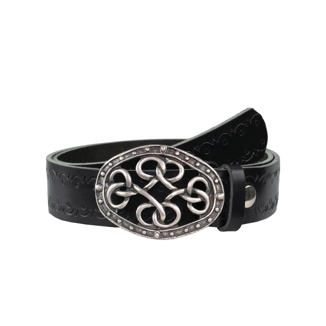 Ledergürtel 4cm mit Schnalle Verknoteter Knoten schwarz Lochwelle