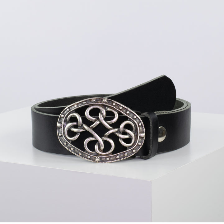 Ledergürtel 4cm mit Schnalle Verknoteter Knoten schwarz ohne Muster