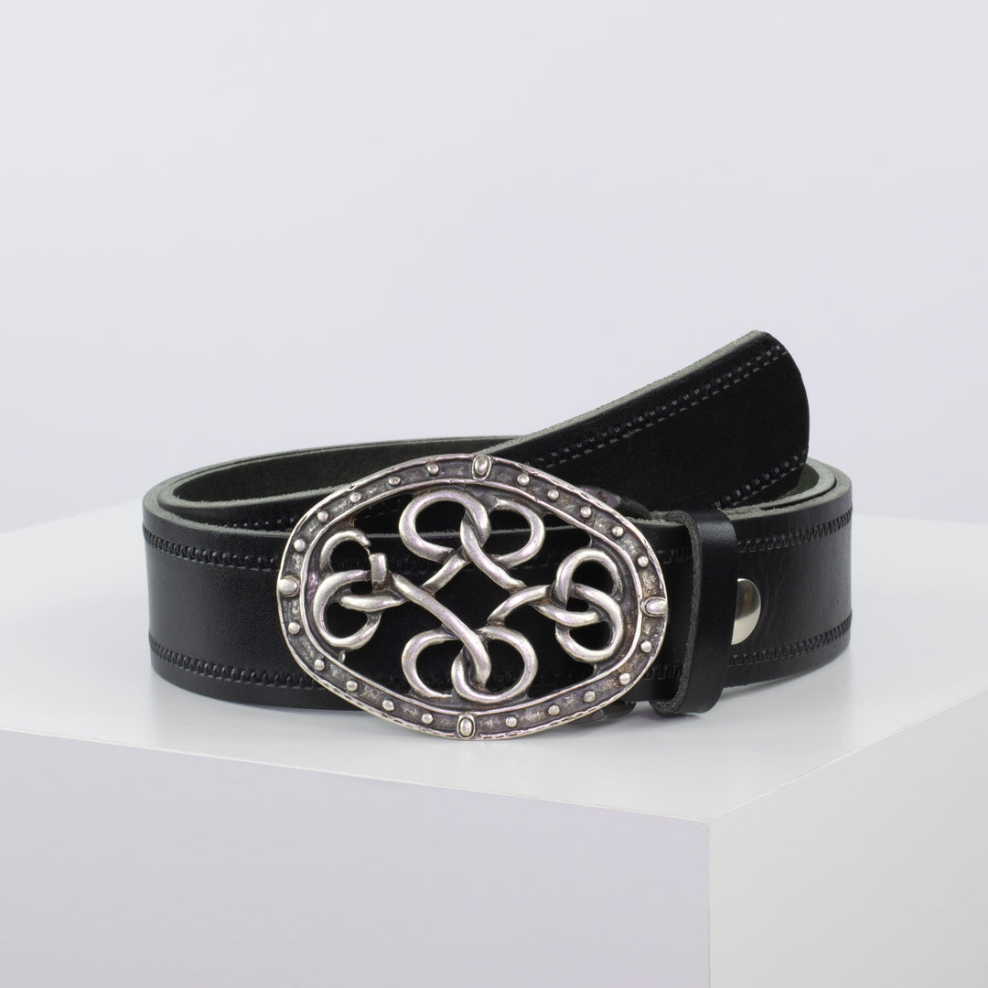 Ledergürtel 4cm mit Schnalle Verknoteter Knoten schwarz Reißverschluss