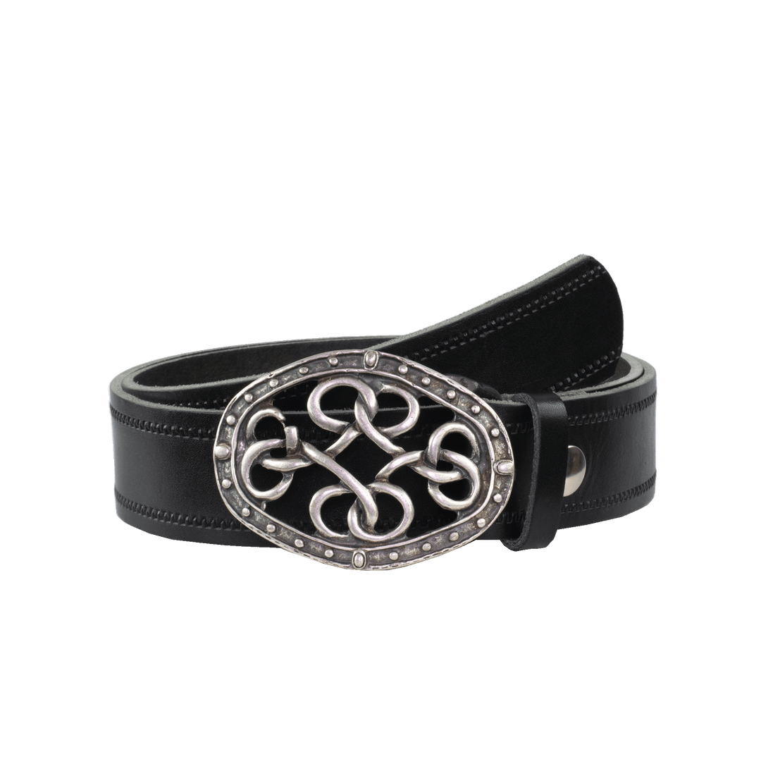 Ledergürtel 4cm mit Schnalle Verknoteter Knoten schwarz Reißverschluss