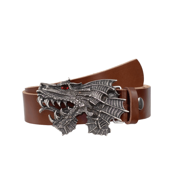 Ledergürtel 4cm mit Schnalle Drache cognac ohne Muster