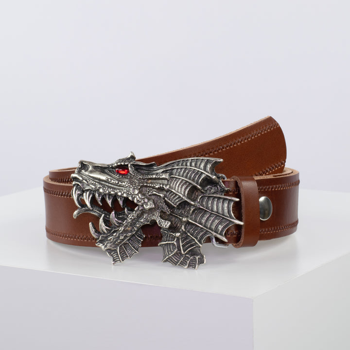 Ledergürtel 4cm mit Schnalle Drache cognac Reißverschluss