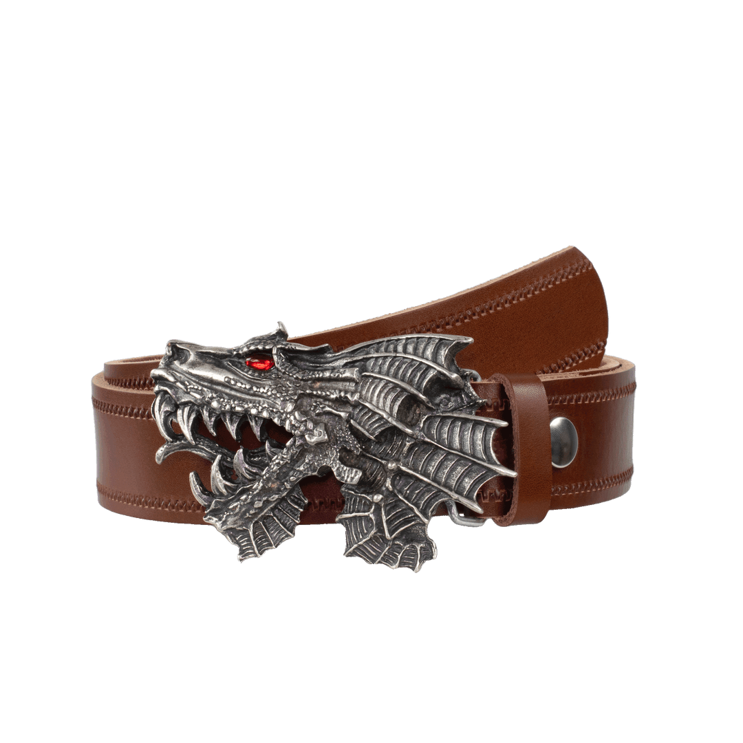 Ledergürtel 4cm mit Schnalle Drache cognac Reißverschluss