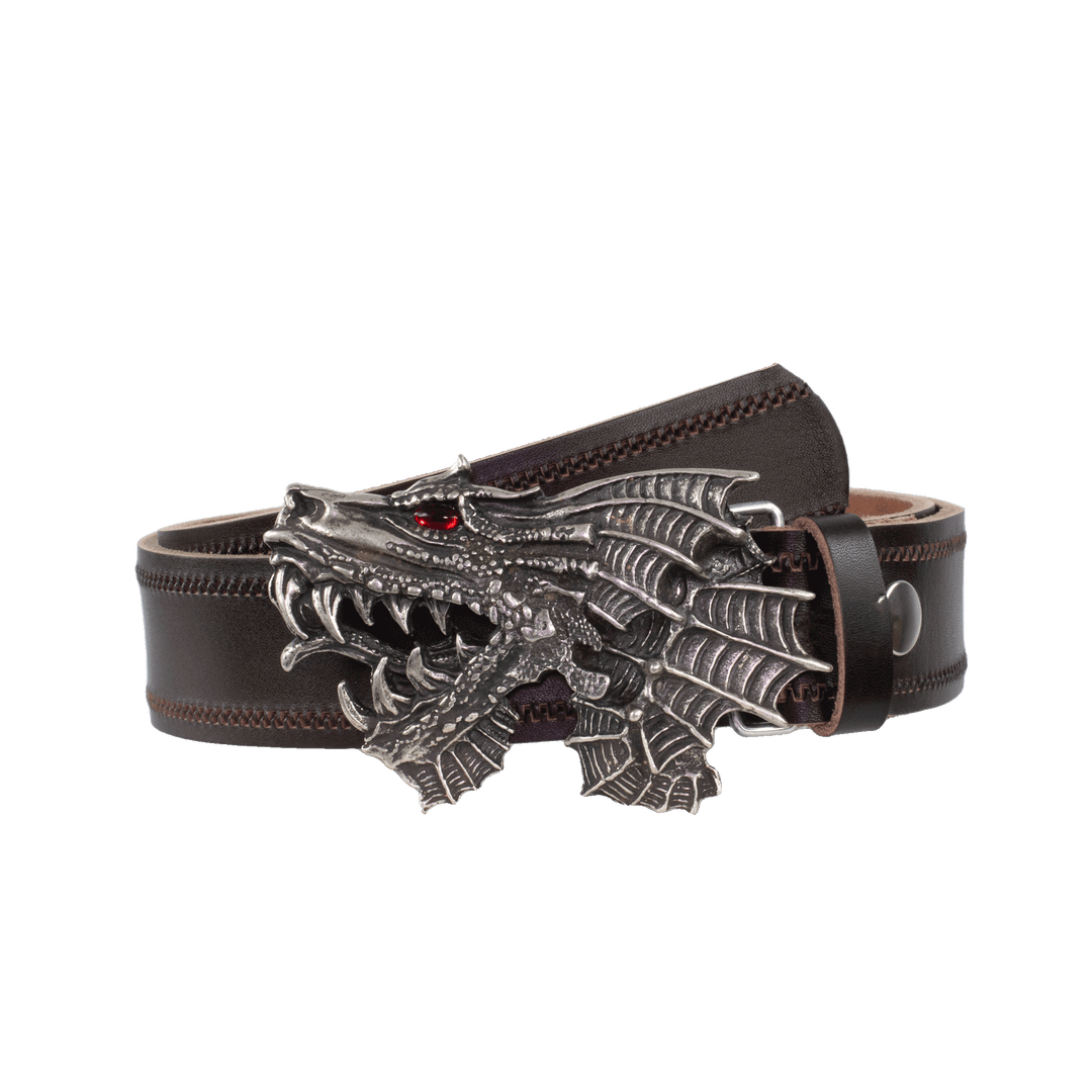 Ledergürtel 4cm mit Schnalle Drache dunkelbraun Reißverschluss