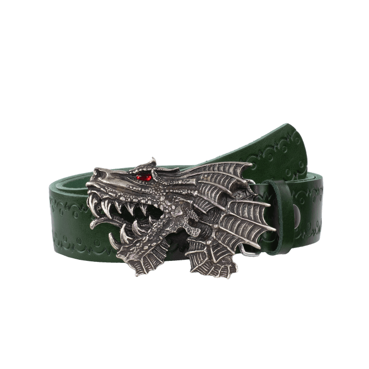 Ledergürtel 4cm mit Schnalle Drache grün Lochwelle