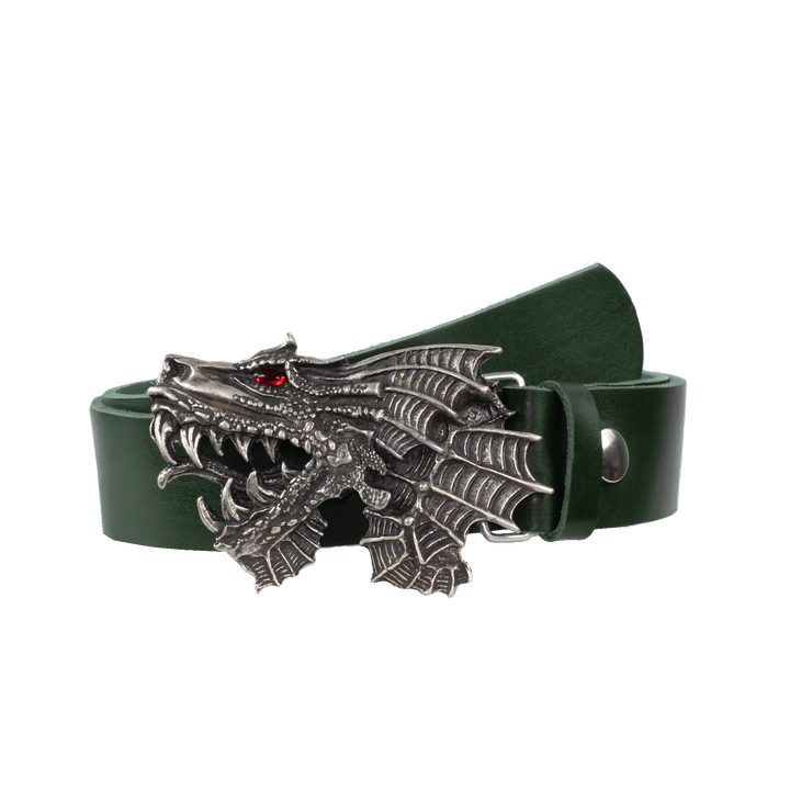 Ledergürtel 4cm mit Schnalle Drache grün ohne Muster