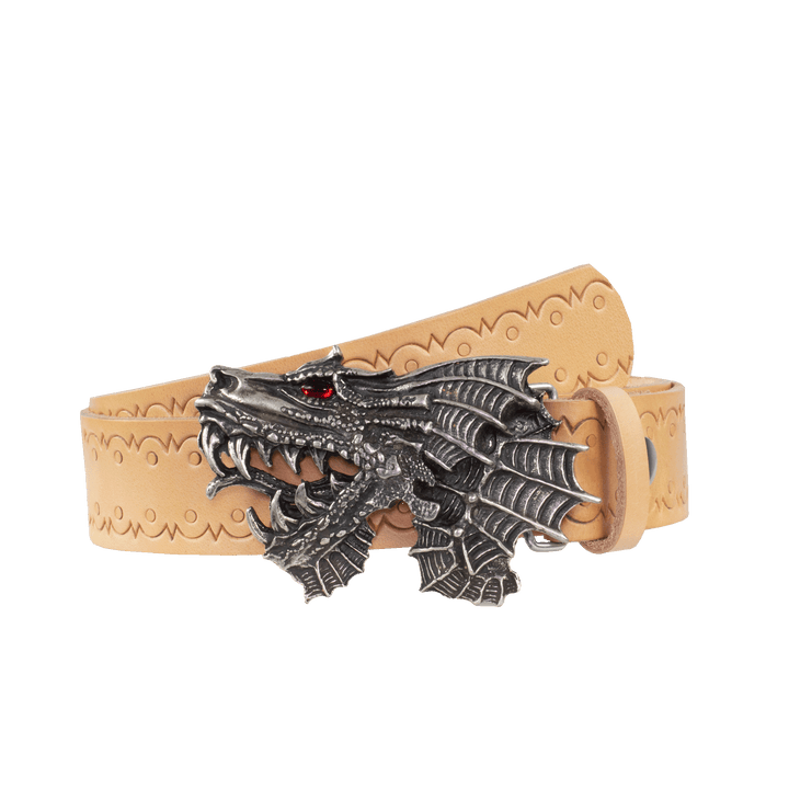 Ledergürtel 4cm mit Schnalle Drache natur Lochwelle