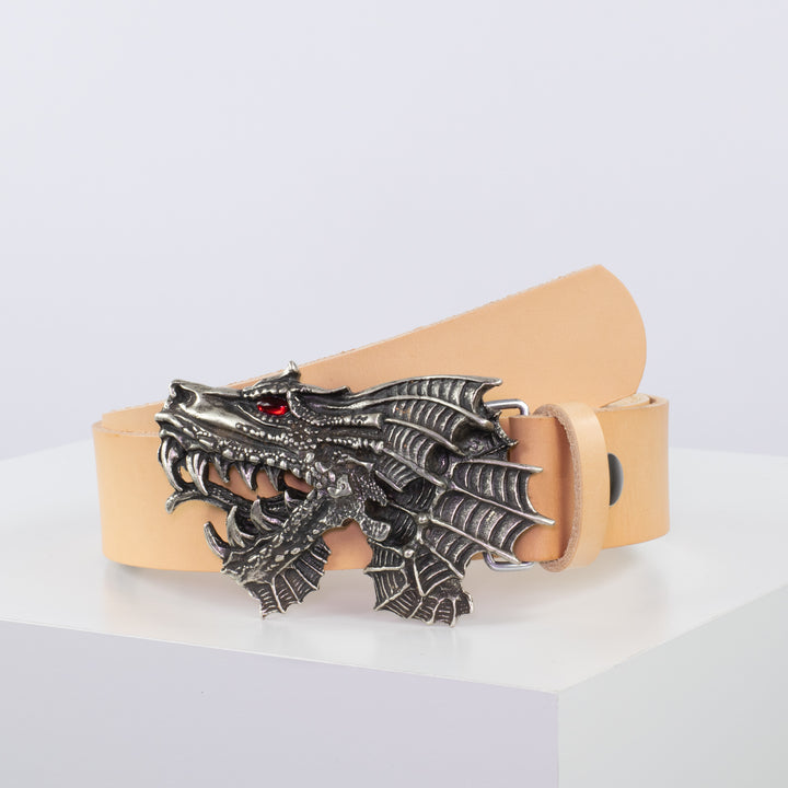 Ledergürtel 4cm mit Schnalle Drache natur ohne Muster