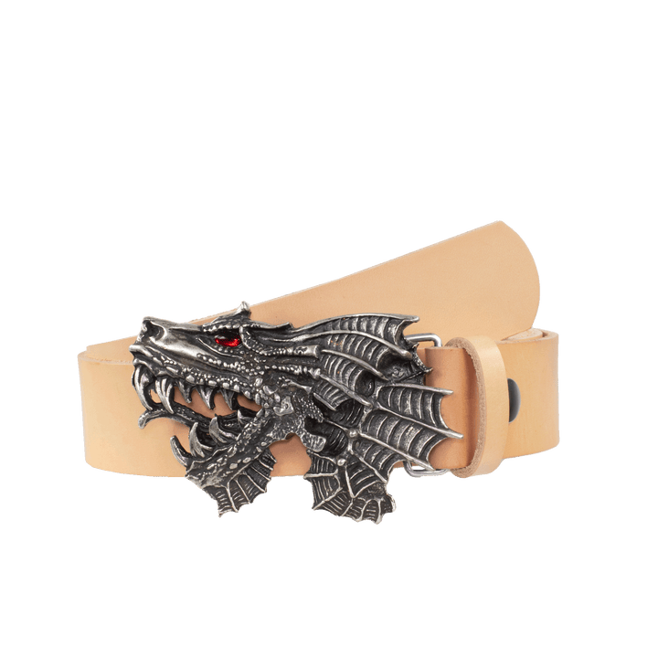 Ledergürtel 4cm mit Schnalle Drache natur ohne Muster