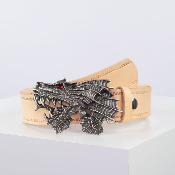 Ledergürtel 4cm mit Schnalle Drache natur Reißverschluss