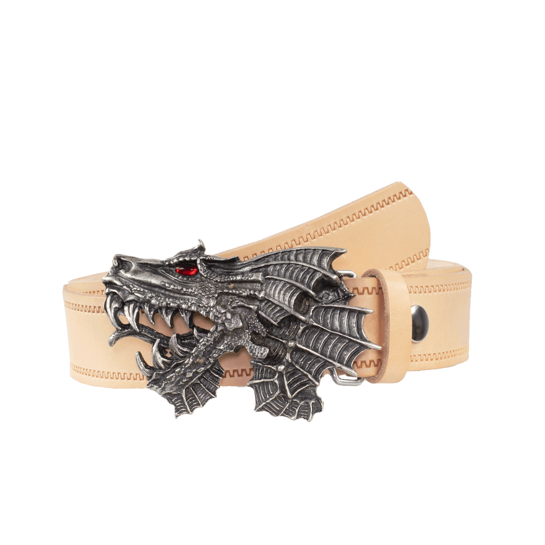 Ledergürtel 4cm mit Schnalle Drache natur Reißverschluss