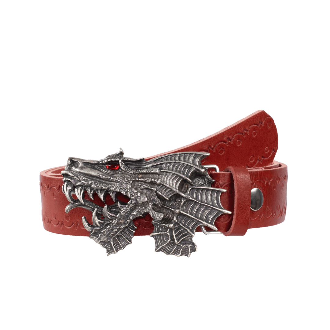 Ledergürtel 4cm mit Schnalle Drache rot Lochwelle
