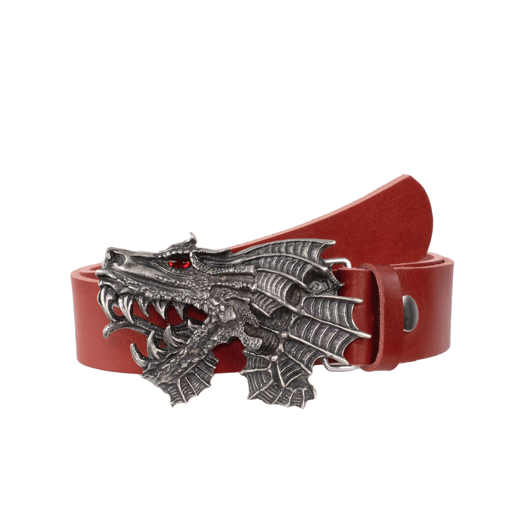 Ledergürtel 4cm mit Schnalle Drache rot ohne Muster