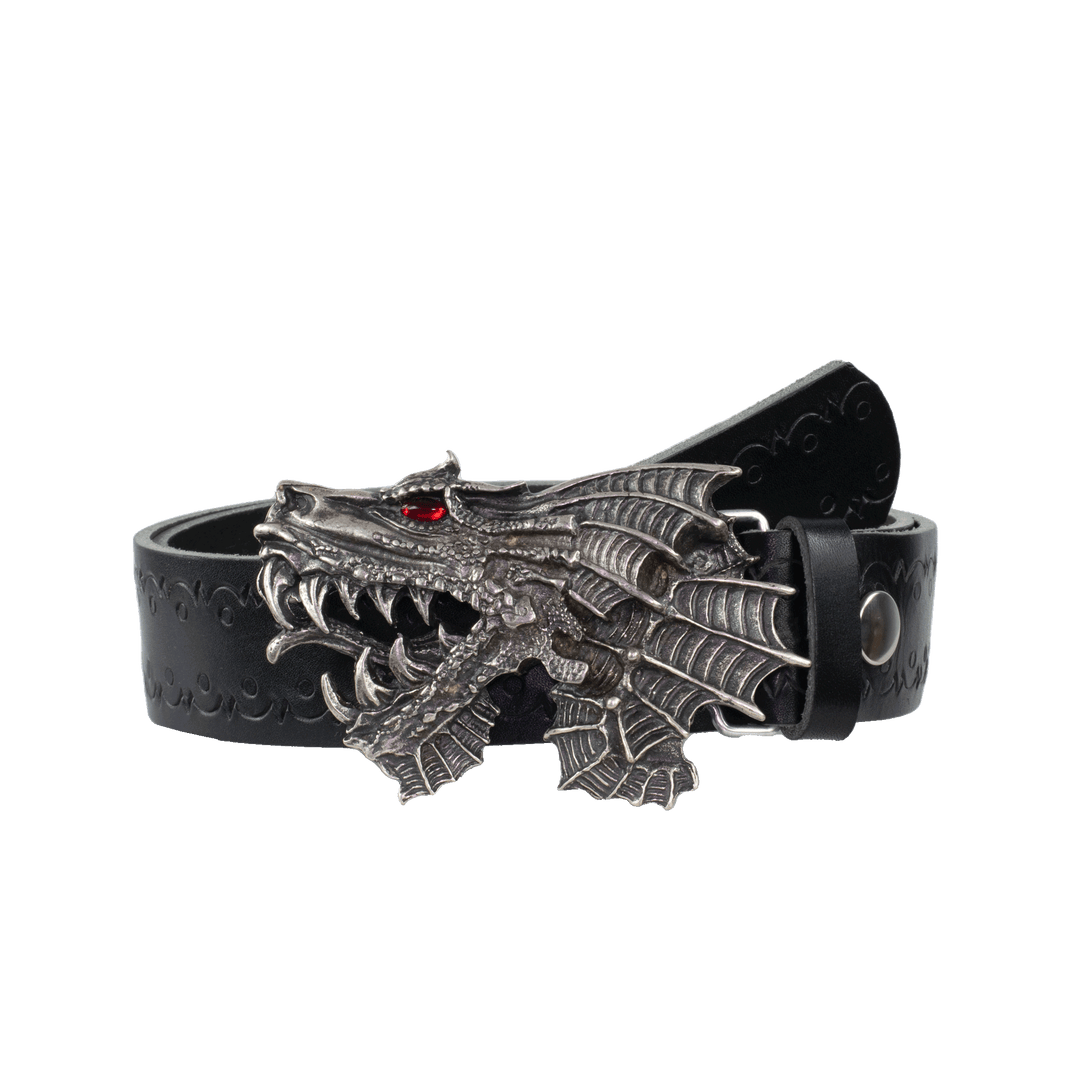 Ledergürtel 4cm mit Schnalle Drache schwarz Lochwelle