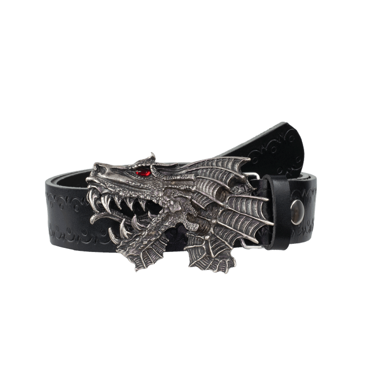 Ledergürtel 4cm mit Schnalle Drache schwarz Lochwelle