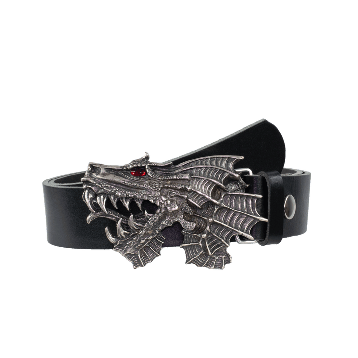 Ledergürtel 4cm mit Schnalle Drache schwarz ohne Muster