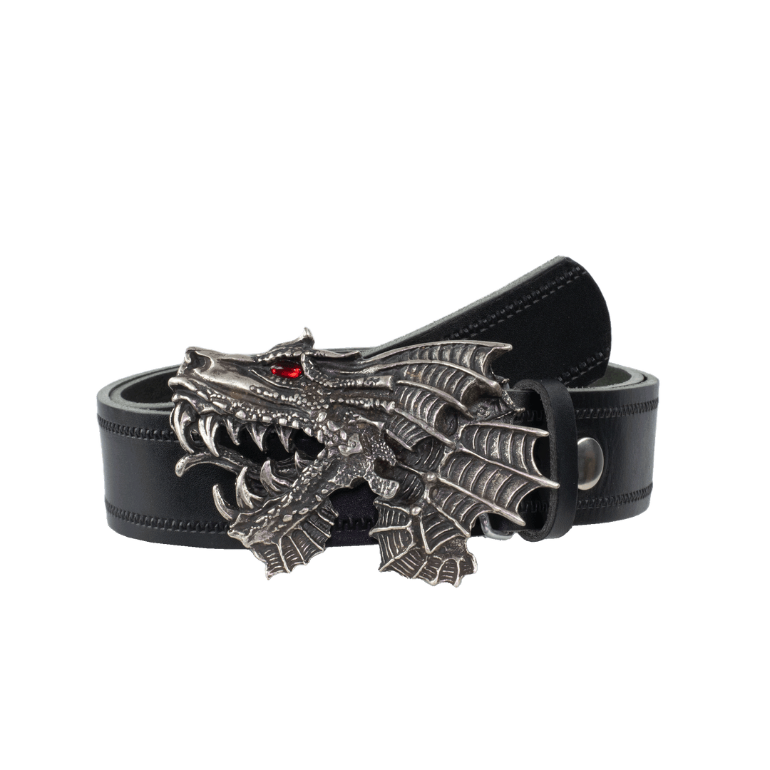Ledergürtel 4cm mit Schnalle Drache schwarz Reißverschluss