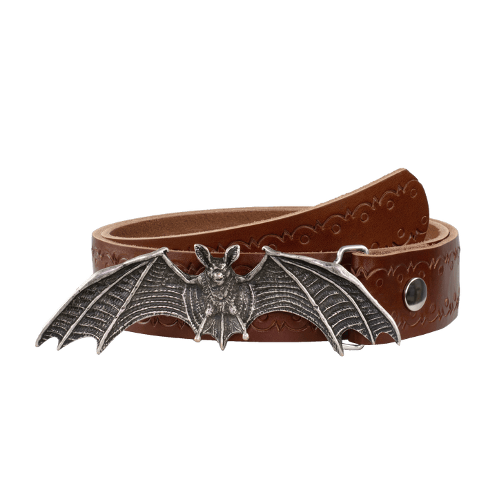 Ledergürtel 4cm mit Schnalle Fledermaus cognac Lochwelle