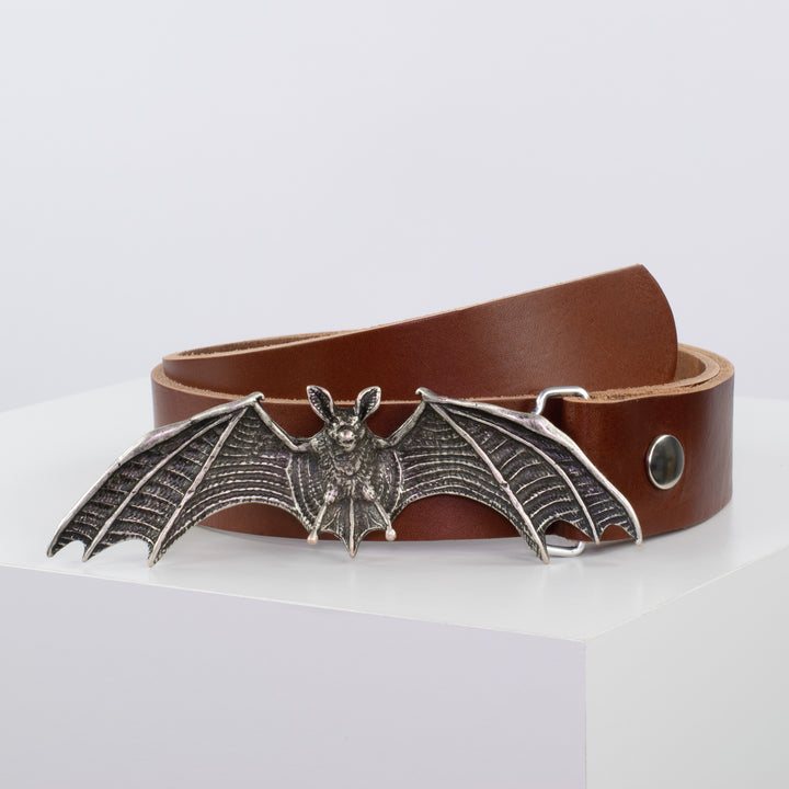 Ledergürtel 4cm mit Schnalle Fledermaus cognac ohne Muster