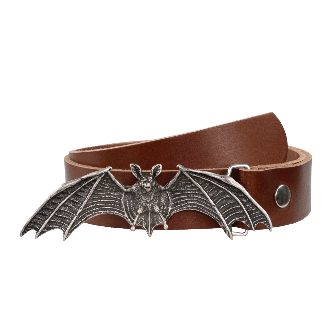 Ledergürtel 4cm mit Schnalle Fledermaus cognac ohne Muster