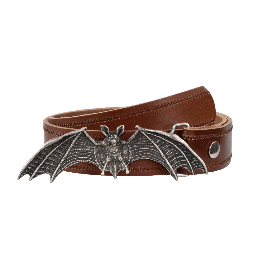 Ledergürtel 4cm mit Schnalle Fledermaus cognac Reißverschluss
