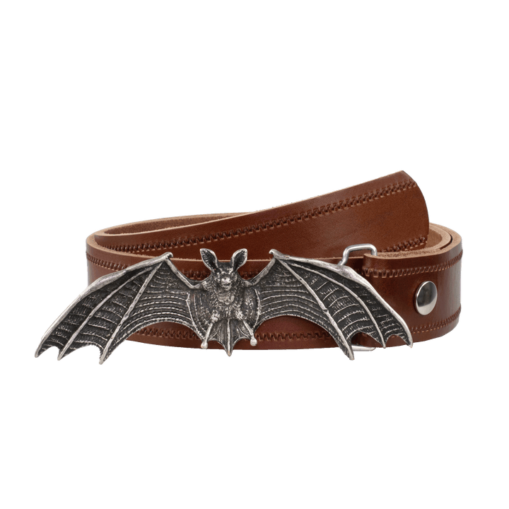 Ledergürtel 4cm mit Schnalle Fledermaus cognac Reißverschluss