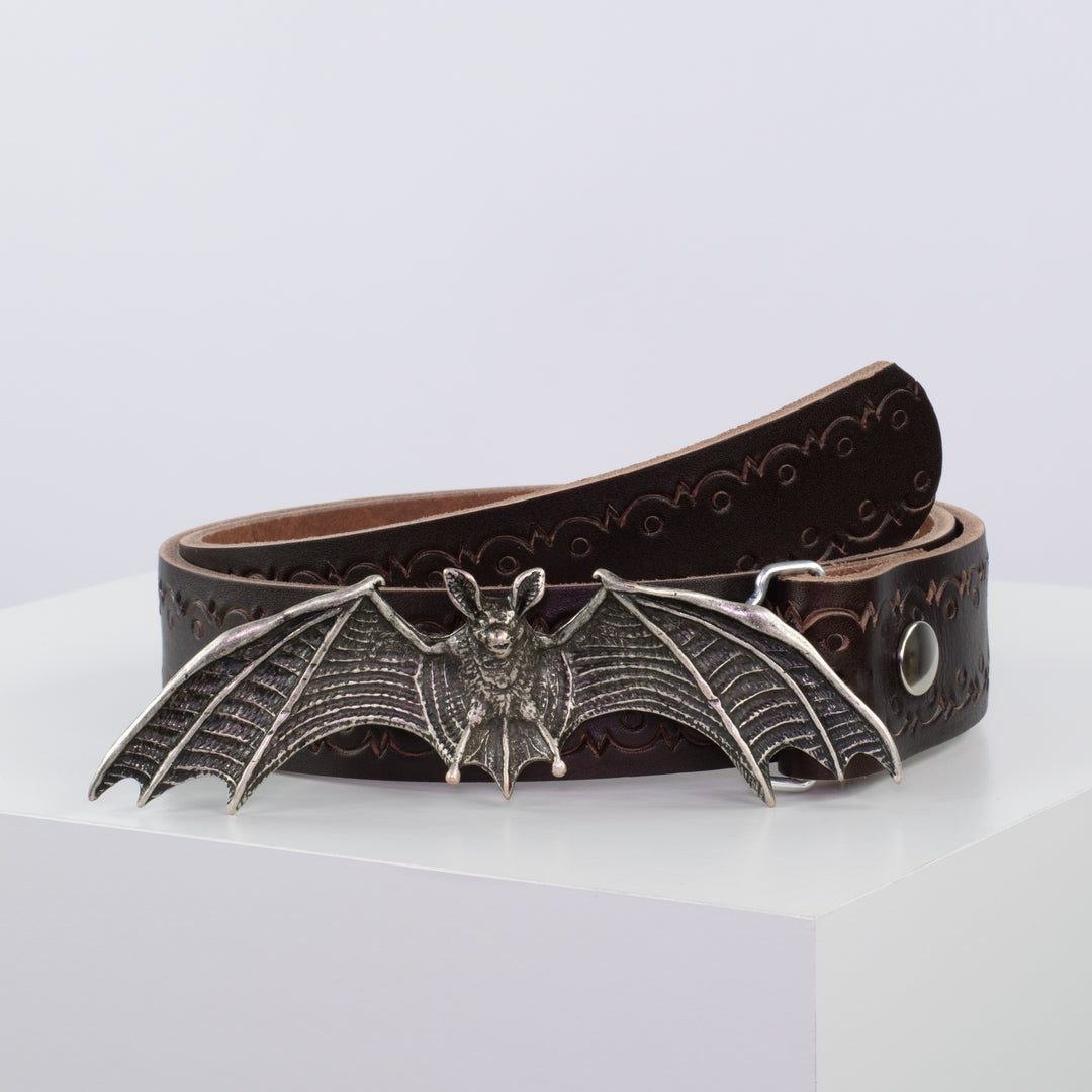Ledergürtel 4cm mit Schnalle Fledermaus dunkelbraun Lochwelle