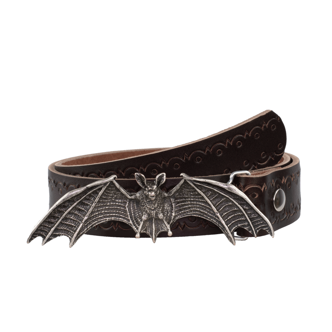 Ledergürtel 4cm mit Schnalle Fledermaus dunkelbraun Lochwelle
