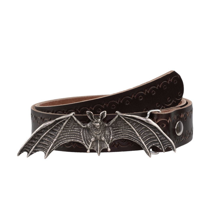 Ledergürtel 4cm mit Schnalle Fledermaus dunkelbraun Lochwelle