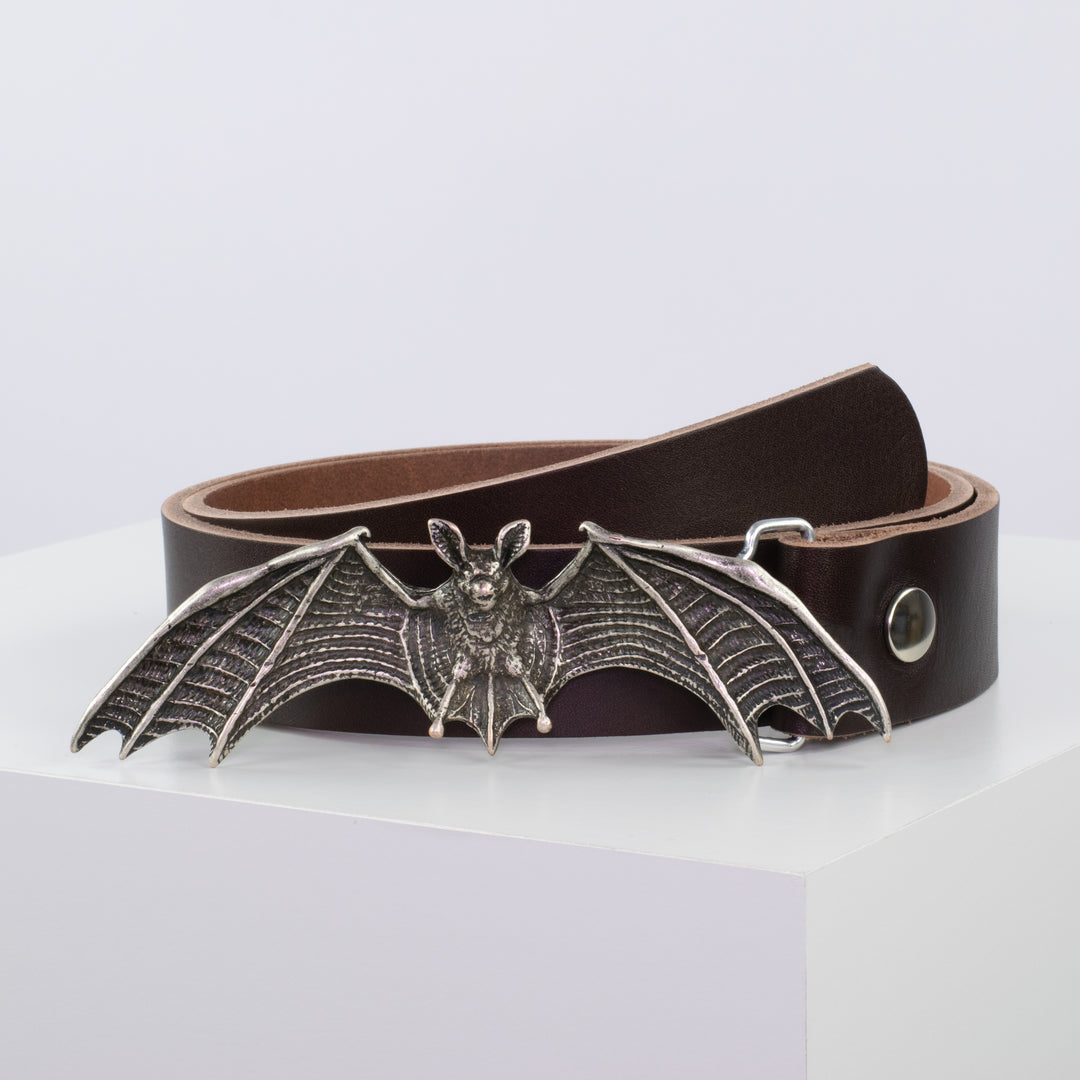 Ledergürtel 4cm mit Schnalle Fledermaus dunkelbraun ohne Muster