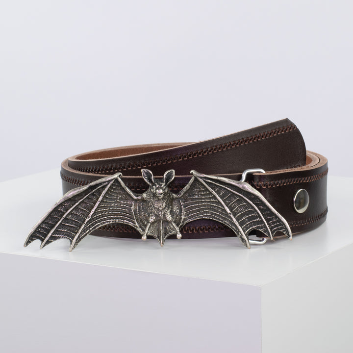 Ledergürtel 4cm mit Schnalle Fledermaus dunkelbraun Reißverschluss