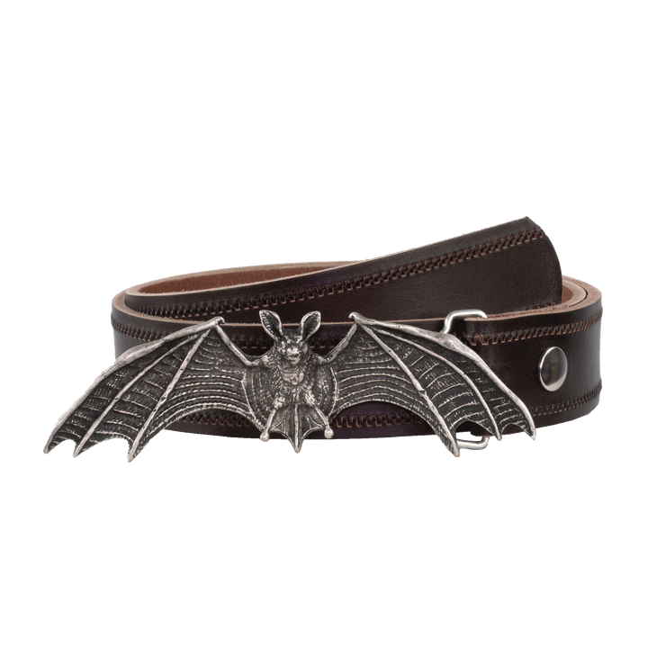 Ledergürtel 4cm mit Schnalle Fledermaus dunkelbraun Reißverschluss
