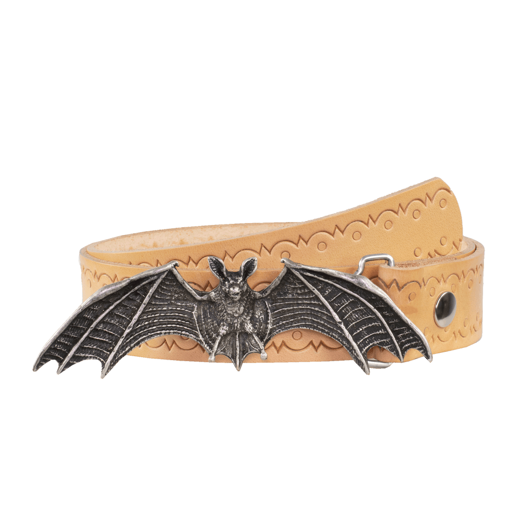 Ledergürtel 4cm mit Schnalle Fledermaus natur Lochwelle