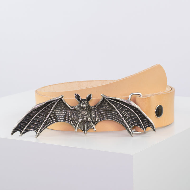 Ledergürtel 4cm mit Schnalle Fledermaus natur ohne Muster