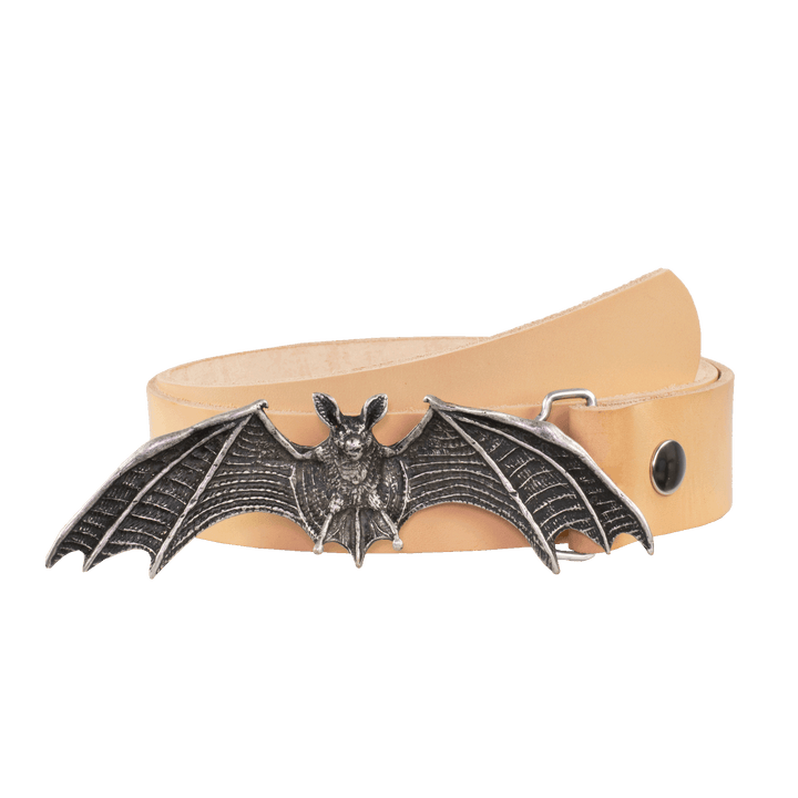 Ledergürtel 4cm mit Schnalle Fledermaus natur ohne Muster