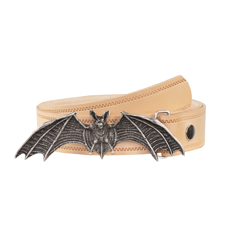Ledergürtel 4cm mit Schnalle Fledermaus natur Reißverschluss