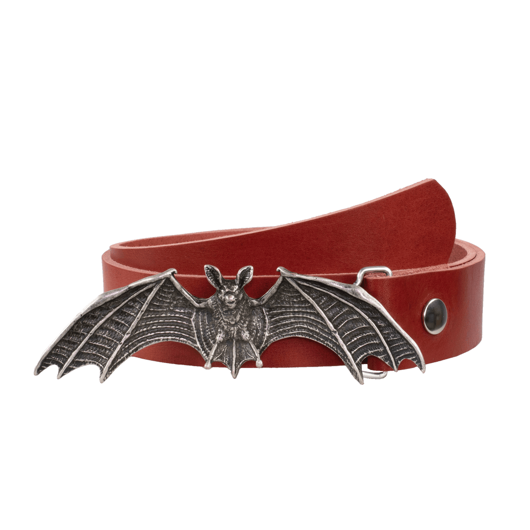 Ledergürtel 4cm mit Schnalle Fledermaus rot ohne Muster