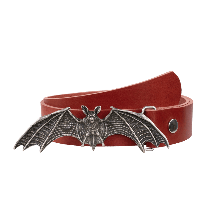 Ledergürtel 4cm mit Schnalle Fledermaus rot ohne Muster