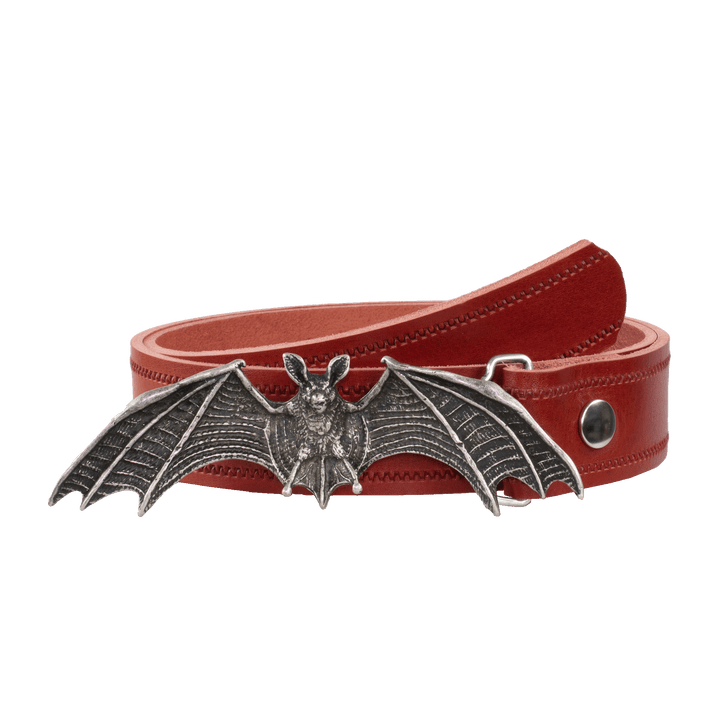 Ledergürtel 4cm mit Schnalle Fledermaus rot Reißverschluss