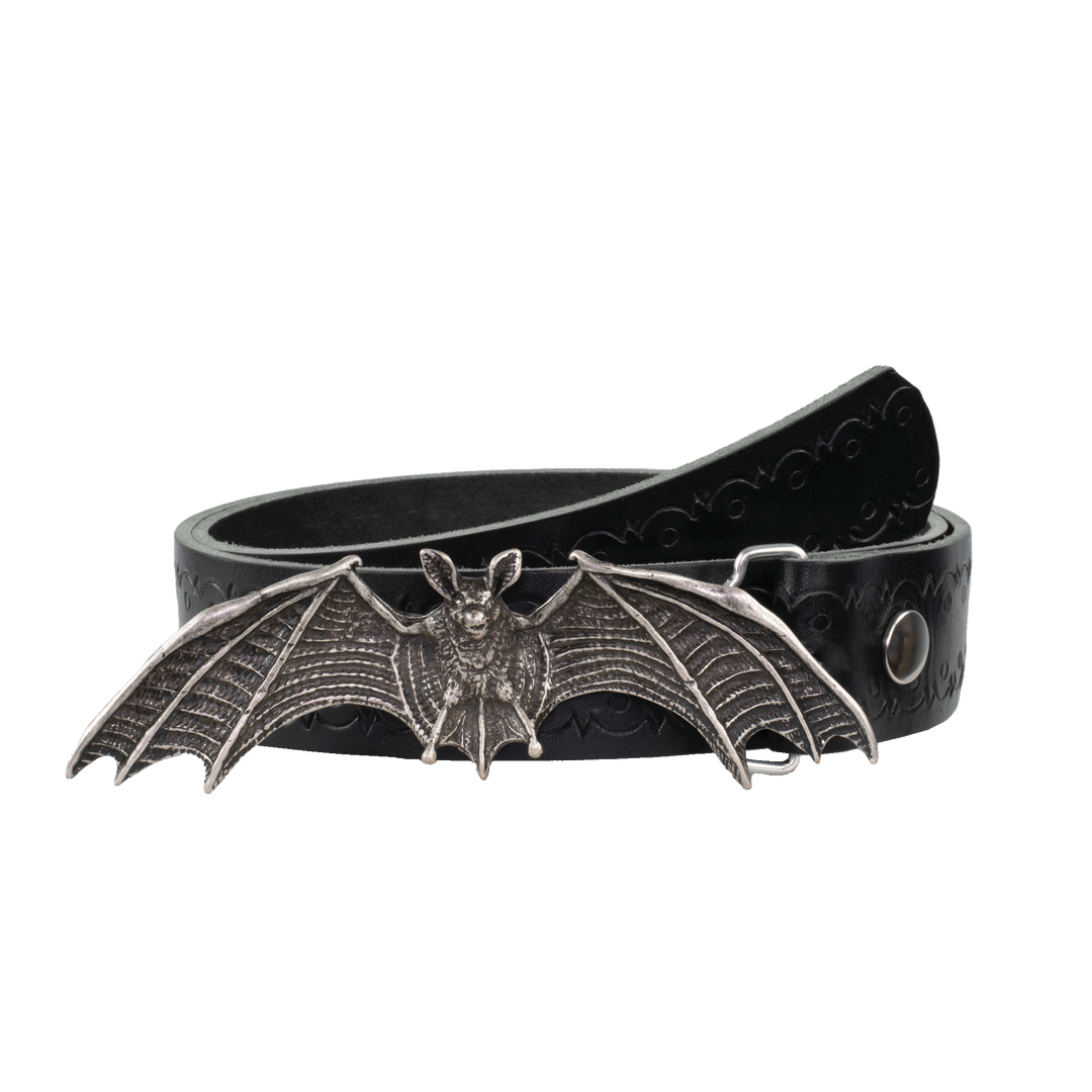 Ledergürtel 4cm mit Schnalle Fledermaus schwarz Lochwelle