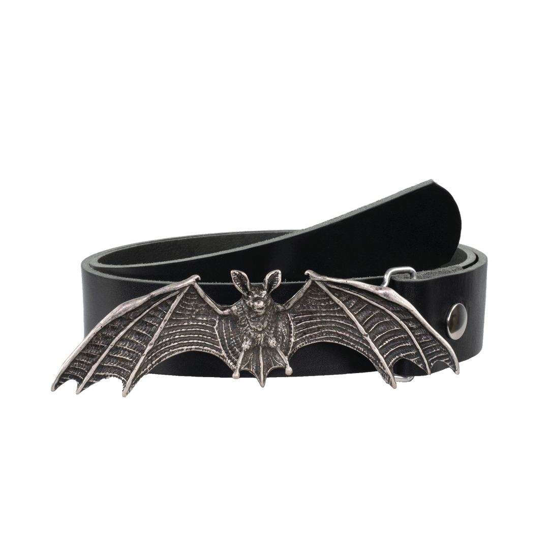 Ledergürtel 4cm mit Schnalle Fledermaus schwarz ohne Muster
