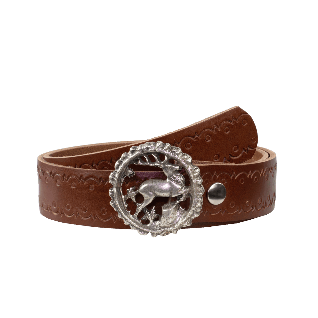 Ledergürtel 4cm mit Schnalle Hirsch cognac Lochwelle