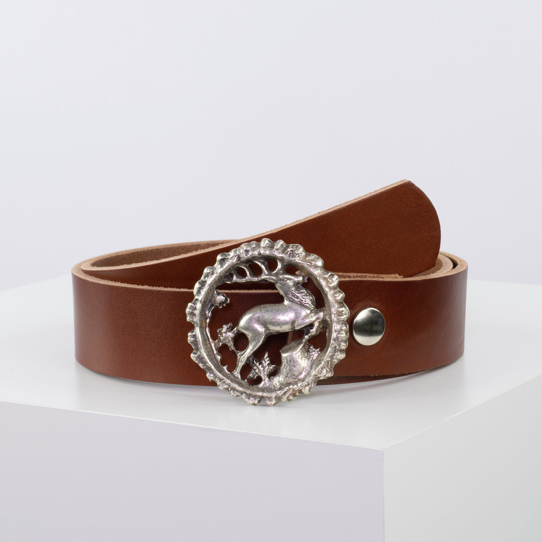 Ledergürtel 4cm mit Schnalle Hirsch cognac ohne Muster