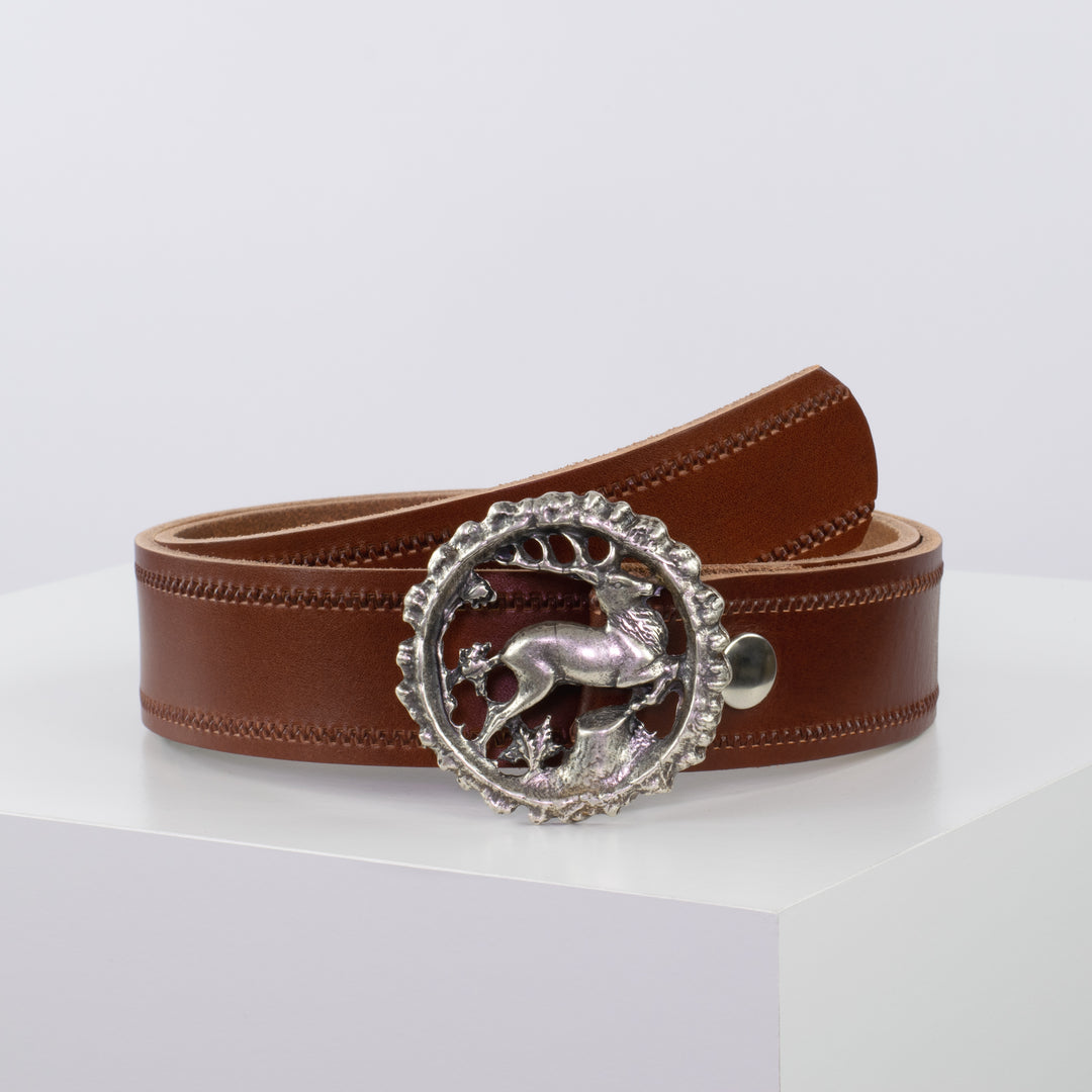 Ledergürtel 4cm mit Schnalle Hirsch cognac Reißverschluss