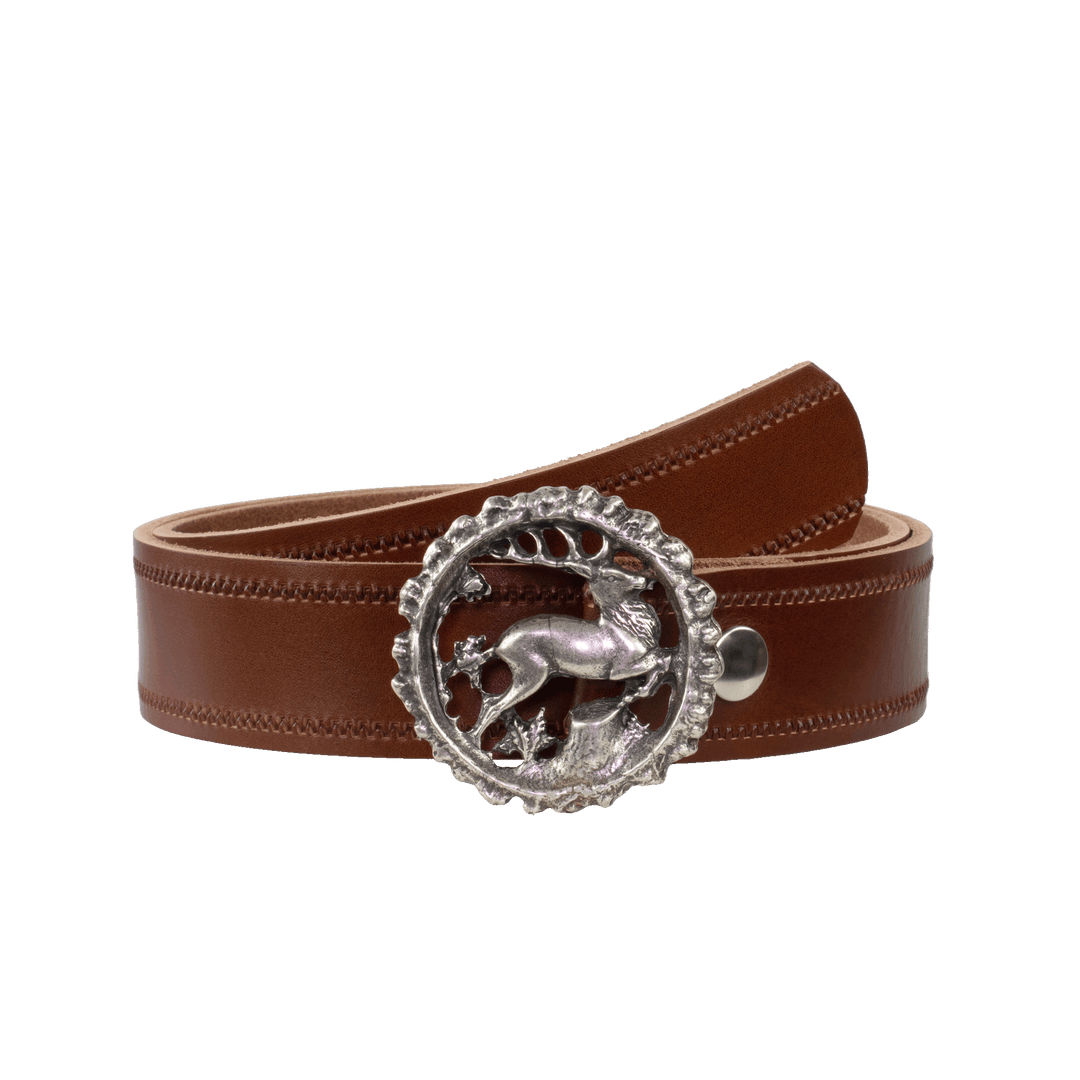 Ledergürtel 4cm mit Schnalle Hirsch cognac Reißverschluss