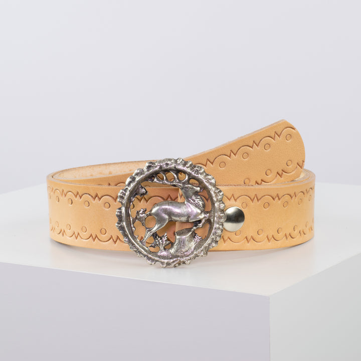 Ledergürtel 4cm mit Schnalle Hirsch natur Lochwelle