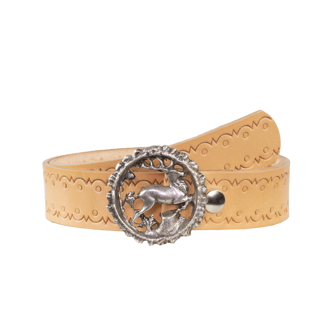 Ledergürtel 4cm mit Schnalle Hirsch natur Lochwelle
