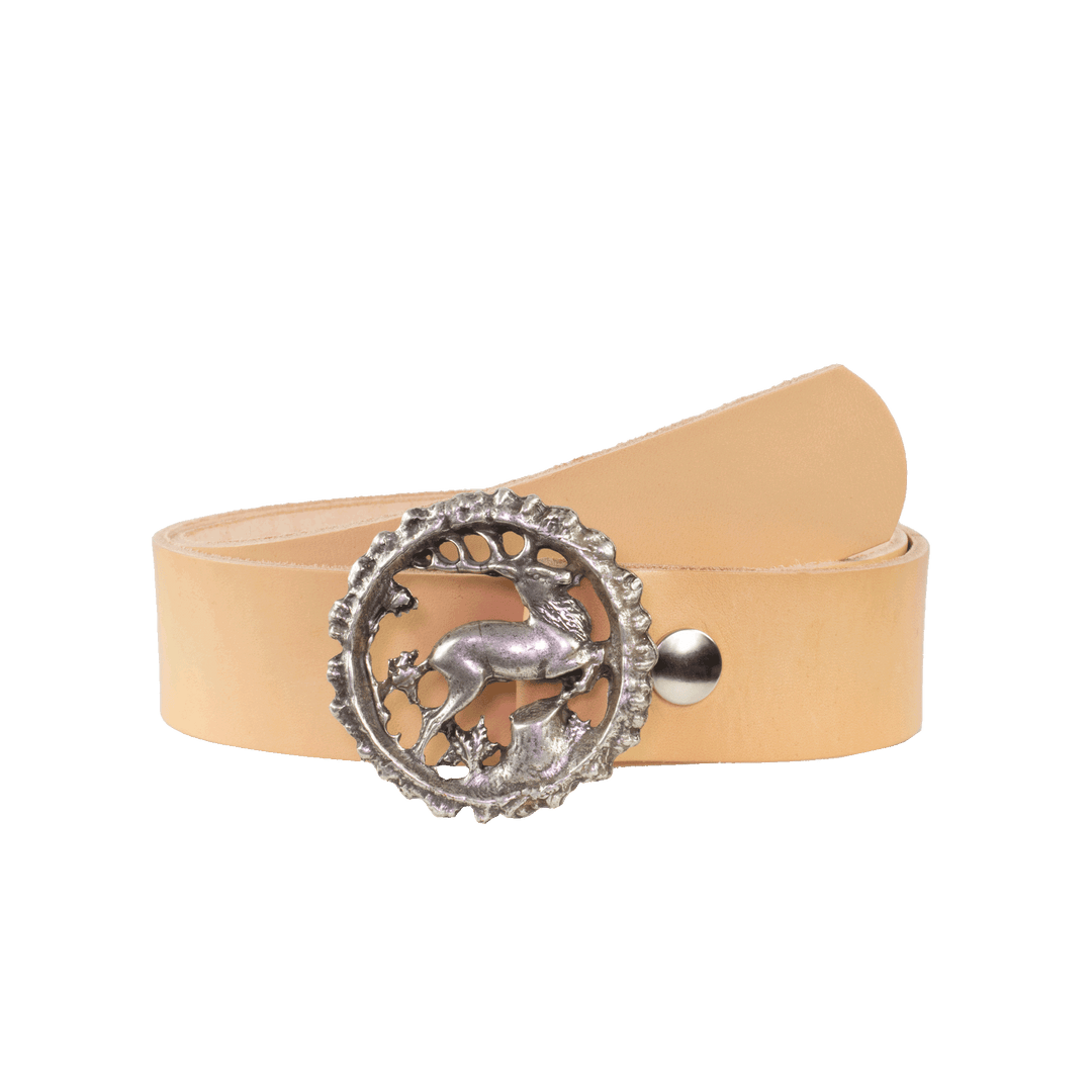Ledergürtel 4cm mit Schnalle Hirsch natur ohne Muster