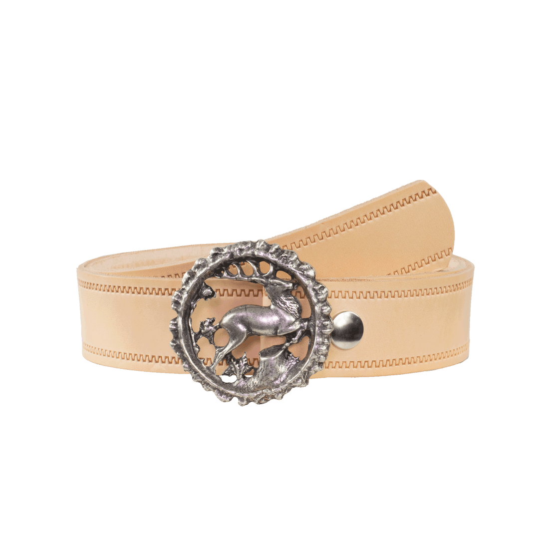 Ledergürtel 4cm mit Schnalle Hirsch natur Reißverschluss